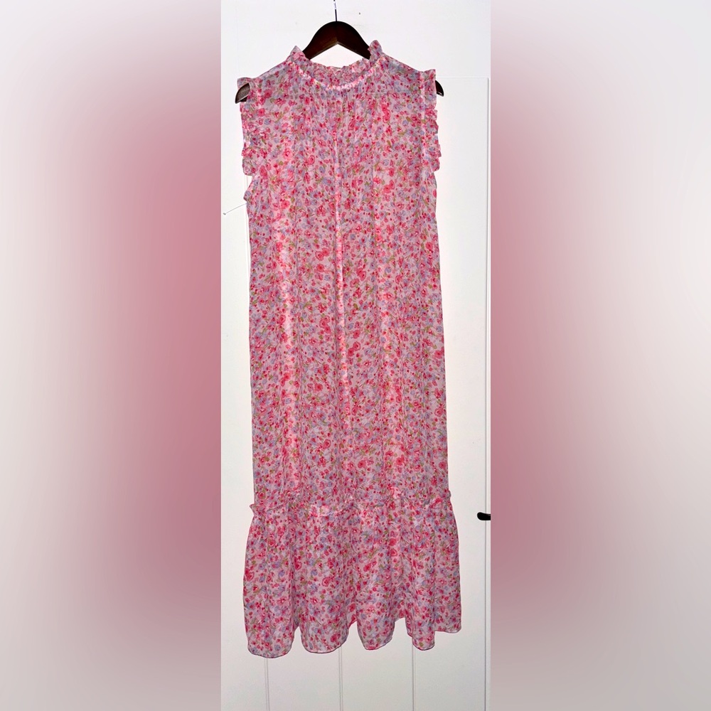 Emma & Michelle‎ Pink Floral Chiffon Sheer Sleeveless Maxi Dress NEW Women XL